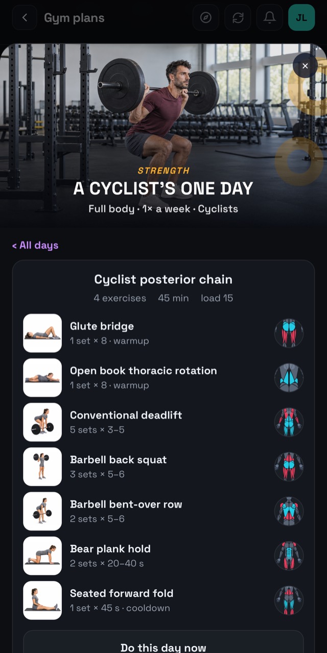 A gym workout day with exercise photographs